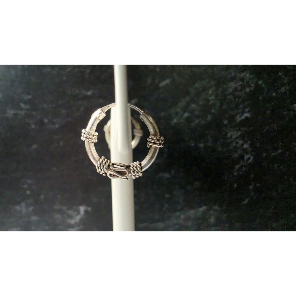 925 Sterling Silver Textured Hoop Pierced Earrings Vintage